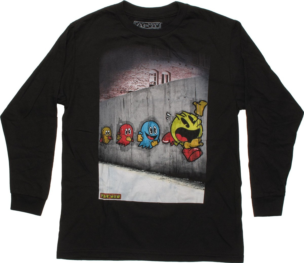 Pacman Ghost Chase Graffiti Wall LS Youth T-Shirt