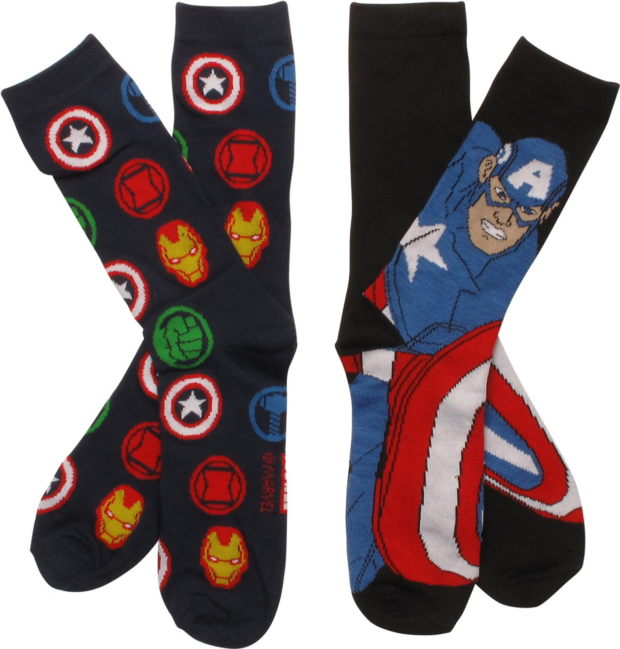 Avengers Logos and Captain 2 Pack Crew Socks Set