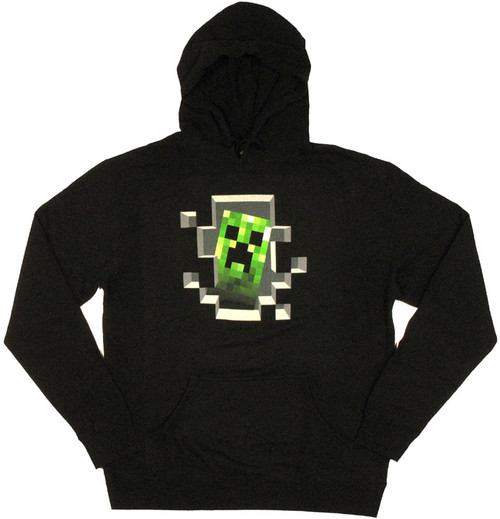 Minecraft Creeper Face Long Sleeve Black Youth Hooded Sweatshirt-XS