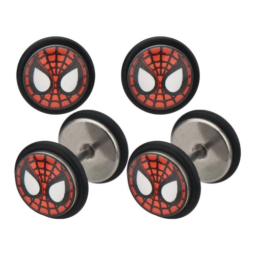 Spiderman Red Mask Steel Faux Plug Earrings Spiderman Red Mask Steel Faux Plug Earrings