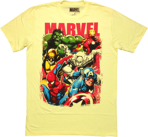 Marvel Six Hero Group T Shirt Sheer Marvel Six Hero Group T Shirt Sheer