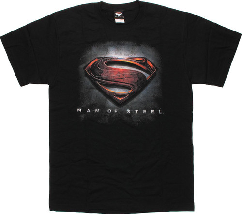 Superman Man of Steel Shield Above Words T Shirt