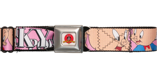 Looney Tunes Porky Pig Name Pink Seatbelt Mesh Belt Looney Tunes Porky Pig Name Pink Seatbelt Mesh Belt