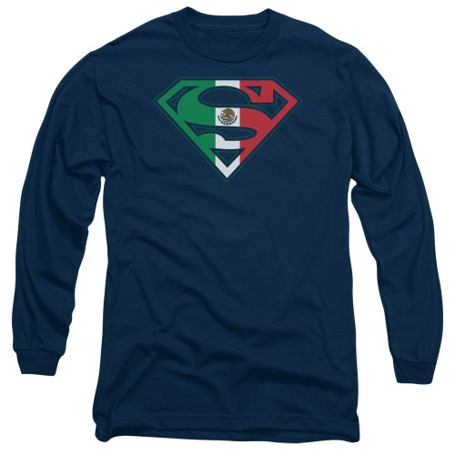 Superman Mexican Flag Navy Long Sleeve T Shirt Superman Mexican Flag Navy Long Sleeve T Shirt