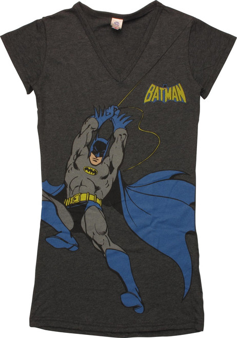 Batman Swing Pose V Neck Juniors Tunic Shirt Batman Swing Pose V Neck Juniors Tunic Shirt