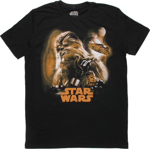 Star Wars Chewbacca Planet and Ship T-Shirt