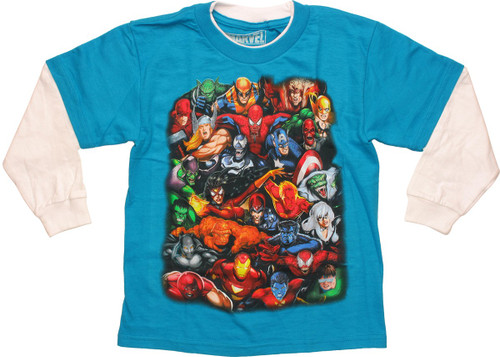 Marvel Stacked Group Long Sleeve Juvenile T Shirt Marvel Stacked Group Long Sleeve Juvenile T Shirt
