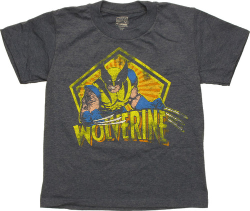 X Men Wolverine Pentagon Distress Juvenile T-Shirt X Men Wolverine Pentagon Distress Juvenile T-Shirt