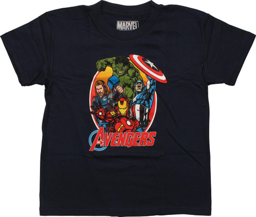 Avengers Group Oval Frame Navy Juvenile T-Shirt Avengers Group Oval Frame Navy Juvenile T-Shirt