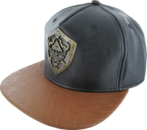 Zelda Metal Shield Faux Leather Snapback Hat