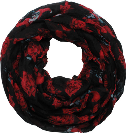 Harley Quinn Roses Black Viscose Infinity Scarf Harley Quinn Roses Black Viscose Infinity Scarf