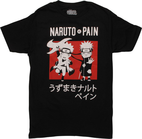 Naruto Uzumaki Vs Pain Japanese Text Black T-Shirt