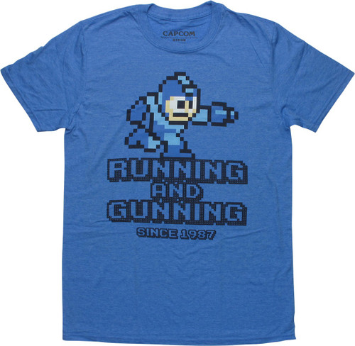 Mega Man Running and Gunning Heather T-Shirt Mega Man Running and Gunning Heather T-Shirt