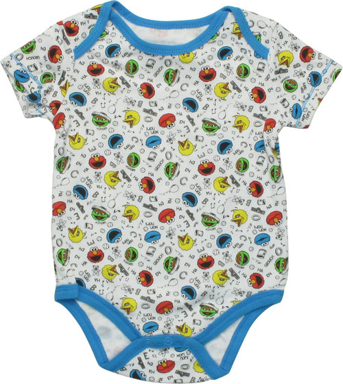 Sesame Street Character Faces AoP White Snap Suit Sesame Street Character Faces AoP White Snap Suit