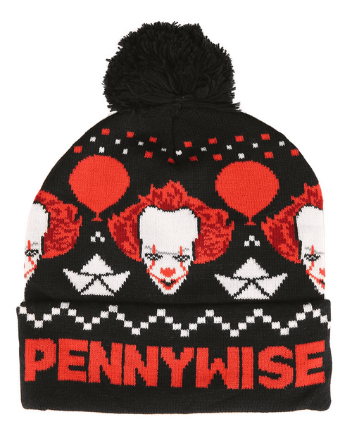 It Pennywise Face Name Black Cuff Pom Beanie It Pennywise Face Name Black Cuff Pom Beanie