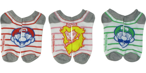 Super Mario Hero Faces Ankle 3 Pack Socks Set Super Mario Hero Faces Ankle 3 Pack Socks Set