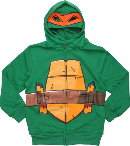 TMNT Michelangelo Face Tee Shirt Green Cotton Orange Mask 