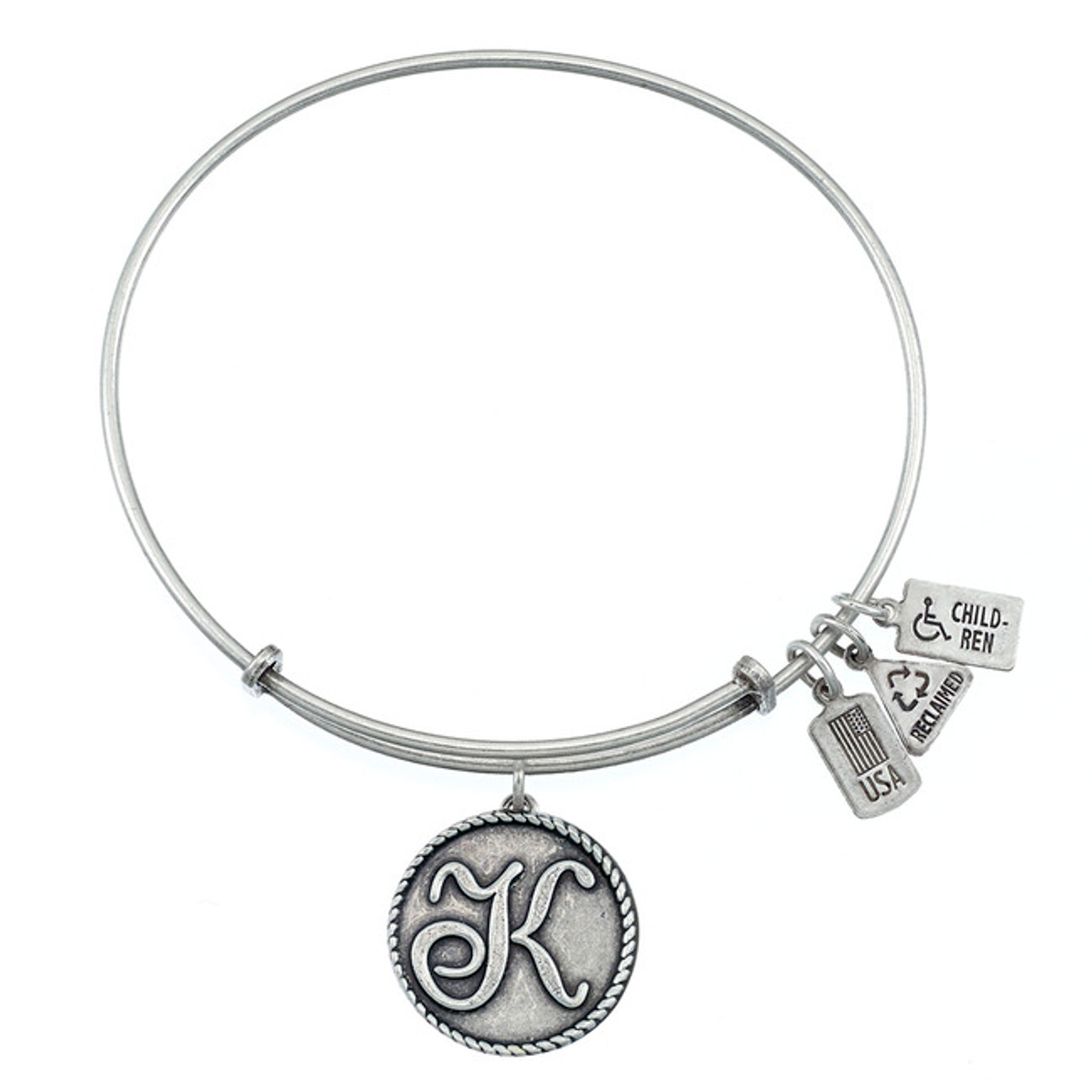 Bangle Bracelet and Letter K Charm