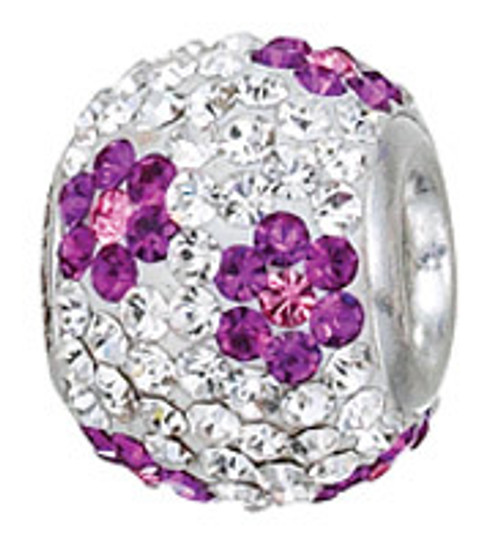 ZABLE Purple & White flowered Crystal Studded Bead Charm BZ-1144