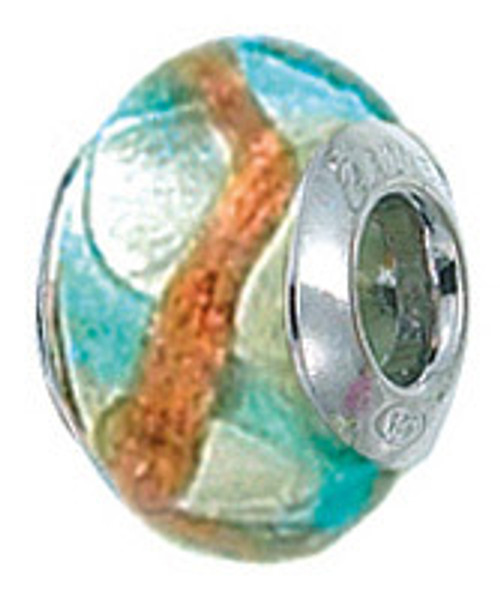 Zable Murano handmade glass bead with turquoise blue and copper, fits pandora