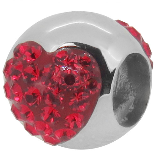 ZABLE Red Heart Crystal Studded Bead Charm BZ-1170