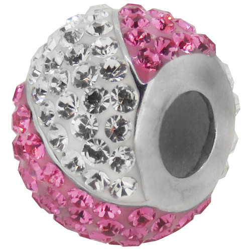 ZABLE Hot Pink & White Striped Crystal Studded Bead Charm BZ-1167