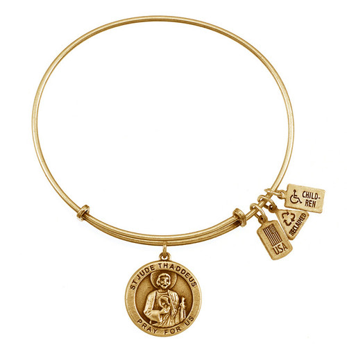 Wind and Fire Gold St. Jude Medal Charm with Bangle WF-256