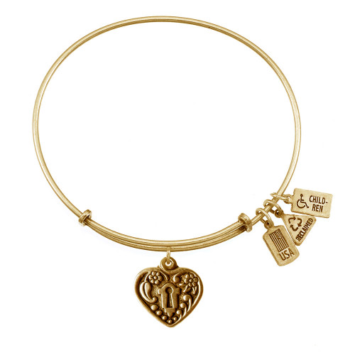 Wind and Fire Gold 3D Heart Lock Charm with Bangle WF-504