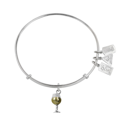 Wind and Fire "White Wine" Rhodium Finished Charm Bangle WF-508WB