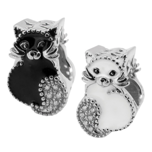 ZABLE Enamel and Crystal Kitty Cat Bead Charm BZ-2304 fits Pandora, this is one bead with different colors on each side.
