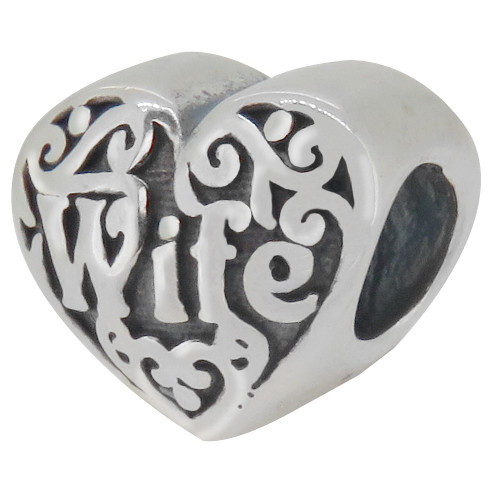 ZABLE Wife Heart Silver Bead Charm BZ-2047, fits pandora.