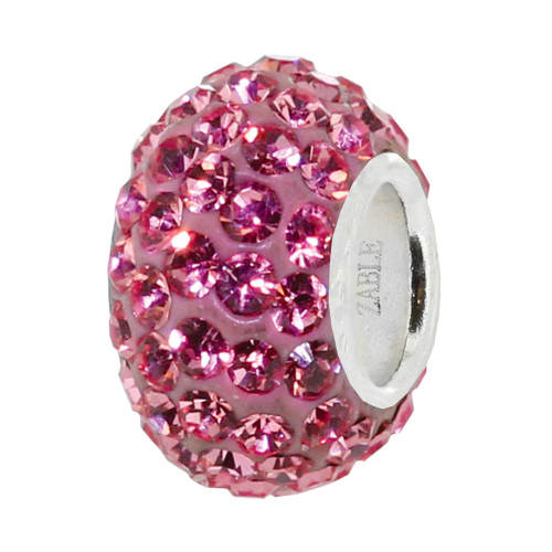 ZABLE October Pink Crystal Studded Bead Charm BZ-1079 fits Pandora