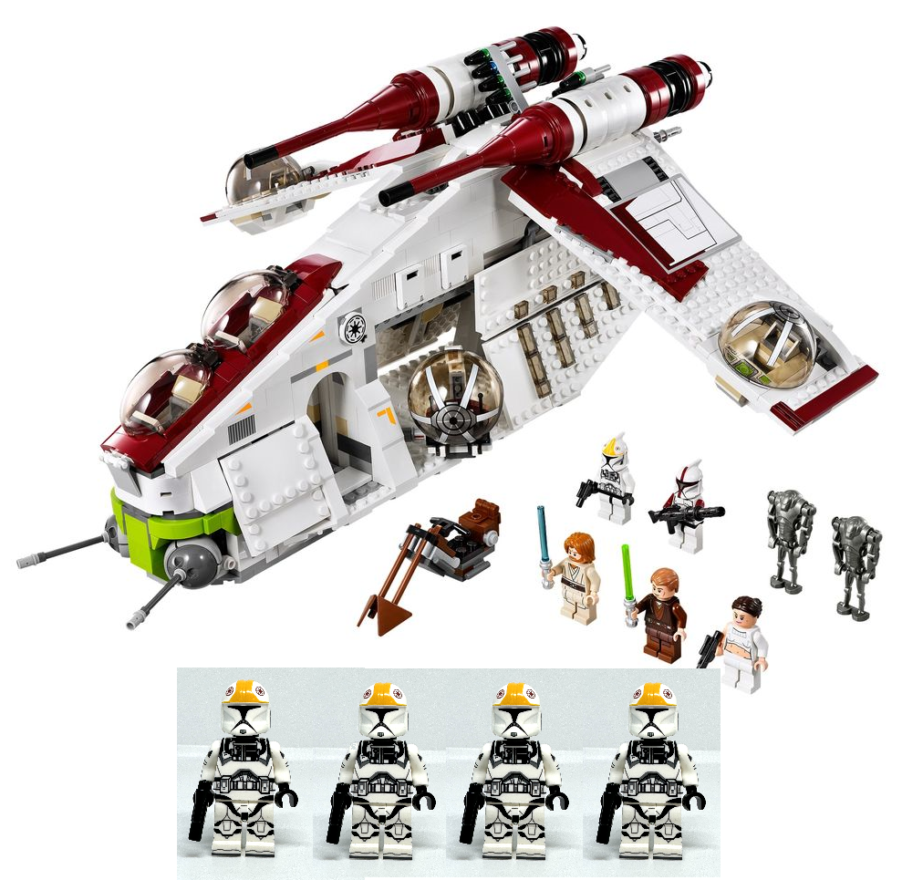 Star Wars Republic Gunship Building Set with Pilot Minifigures Clone  Troopers Anakin Skywalker Obiwan Kenobi Padme Amidala
