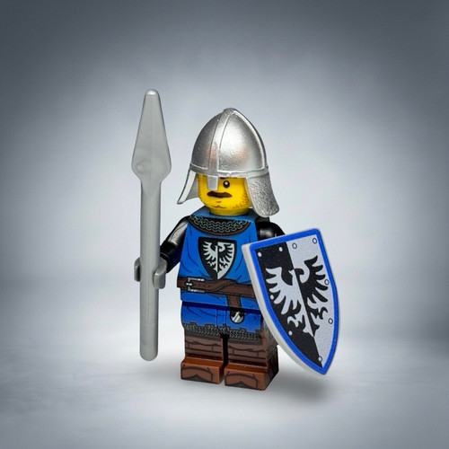 Black Falcon Spearman Knight Castle Warior Minifigure with Spear and Shield