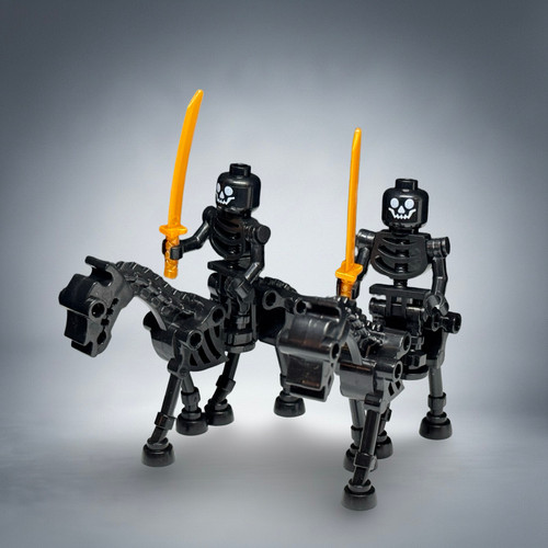 2x Skeleton Warrior Minifigures and Horses (Black)
