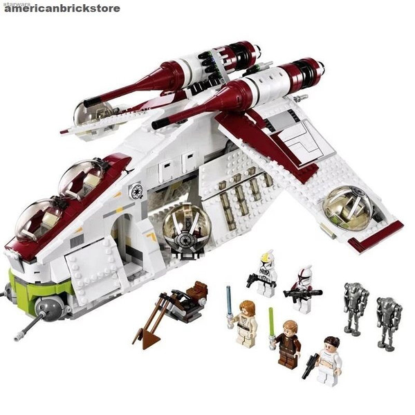 Star Wars Republic Gunship Building Set with Minifigures Clone Troopers Anakin Skywalker Obiwan Kenobi Padme Amidala