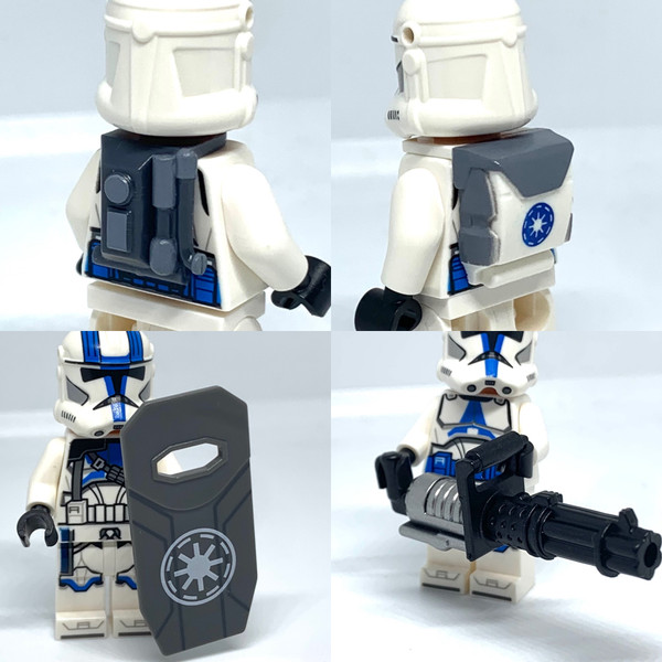 Clone Trooper Upgrade Parts

Clone Backpack, ARC Trooper Backpack, Clone Riot Shield, Clone Minigun (painted)