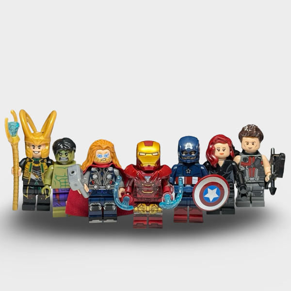 The Avengers Minifigure Set - 7 Comic Superhero Iron Man Captain America Loki Black Widow Hawkeye Hulk Thor