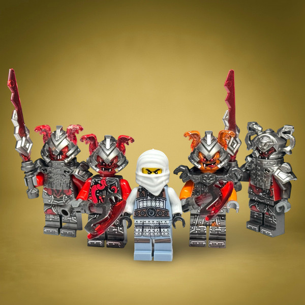 Ninjago Ash and Vermillion Minifigures -Slackjaw Commander Blunck Rivett Vermin