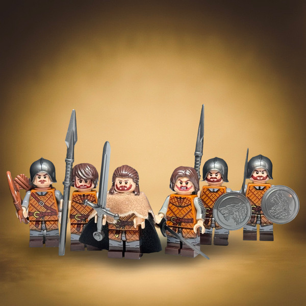 House Stark Army Set of 6 Game of Thrones Minifigures Sword and Spearman Archer