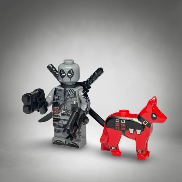 Deadpool and Dog Minifigures Marvel Comics Superhero (Grey)