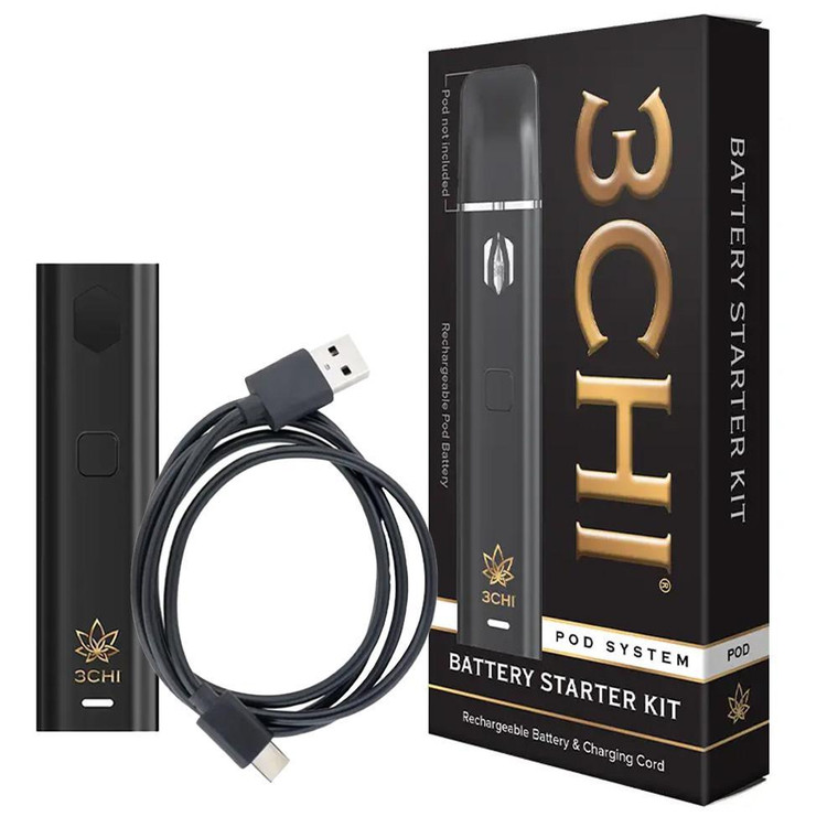 3Chi Vape Pod Battery Starter Kit. Includes rechargeable pod battery and USB-C charging cord