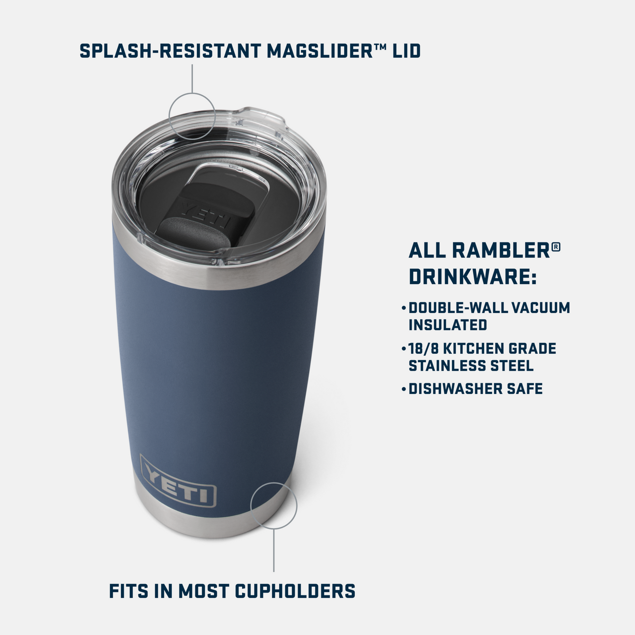 YETI Rambler 20 oz Tumbler, Stainless Steel, Vacuum Insulated , White