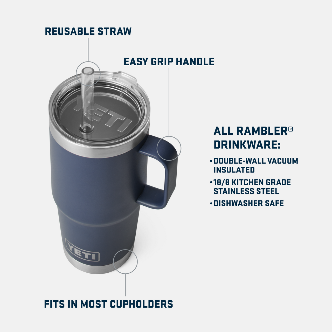 YETI Rambler 25 oz Straw Mug, Vacuum Insulated, Stainless Steel, Seafoam