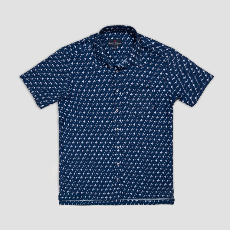  Beach & Barn Surfing Rooster Woven Shirt - Navy/White S24 