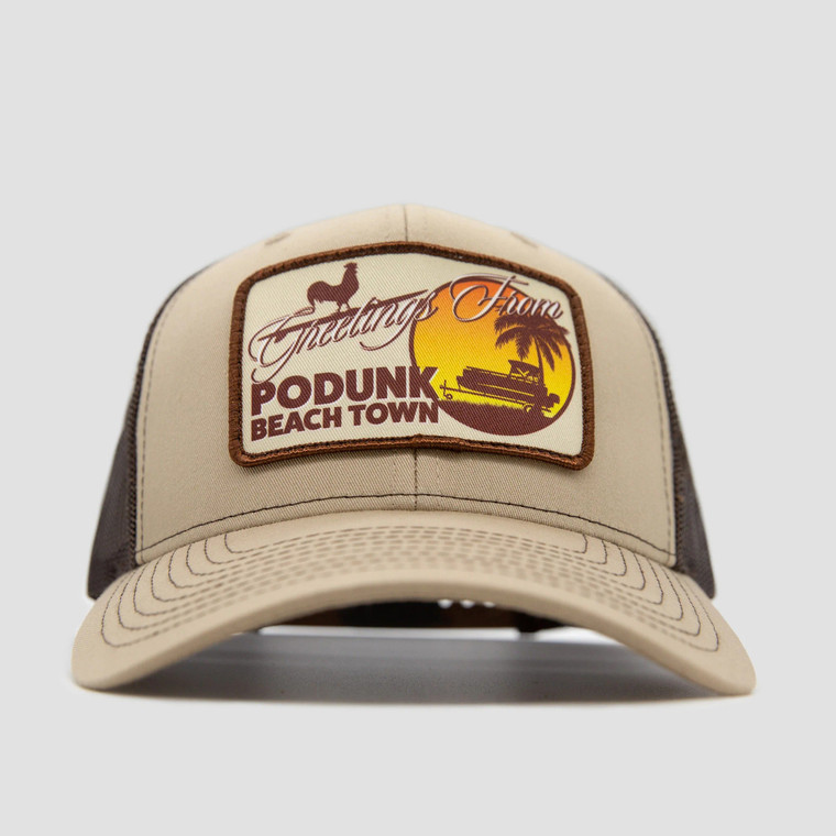  Beach & Barn Podunk Beach Town Snapback Hat - Khaki/Coffee S24 
