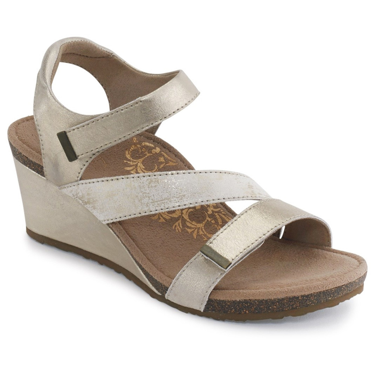 ShoeStores.com | Aetrex Brynn Quarter Strap Wedge Sandal - Gold