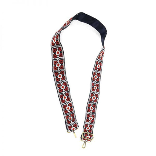 Joy Susan Guitar Strap - Red & Navy Floral Embroidered - LS002-05G - Profile