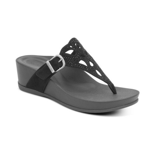 Aetrex Women's Tasha Thong Wedge - Black - FW140 - Angle