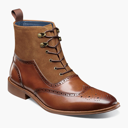 Stacy Adams Men's Malone Wingtip Lace Boot - Cognac - 25541-221 - Angle